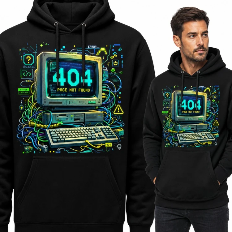 Bluza męska z kapturem - retro komputer „404 Page Not Found” dla programisty