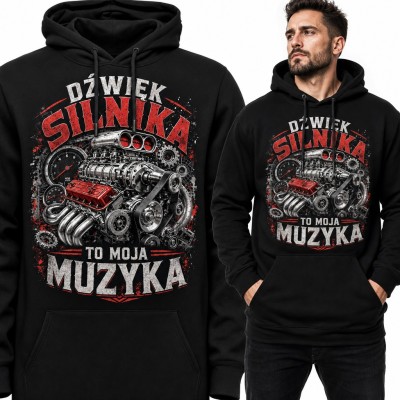 Bluza męska z kapturem - „Dźwięk silnika to moja muzyka” z silnikiem V8