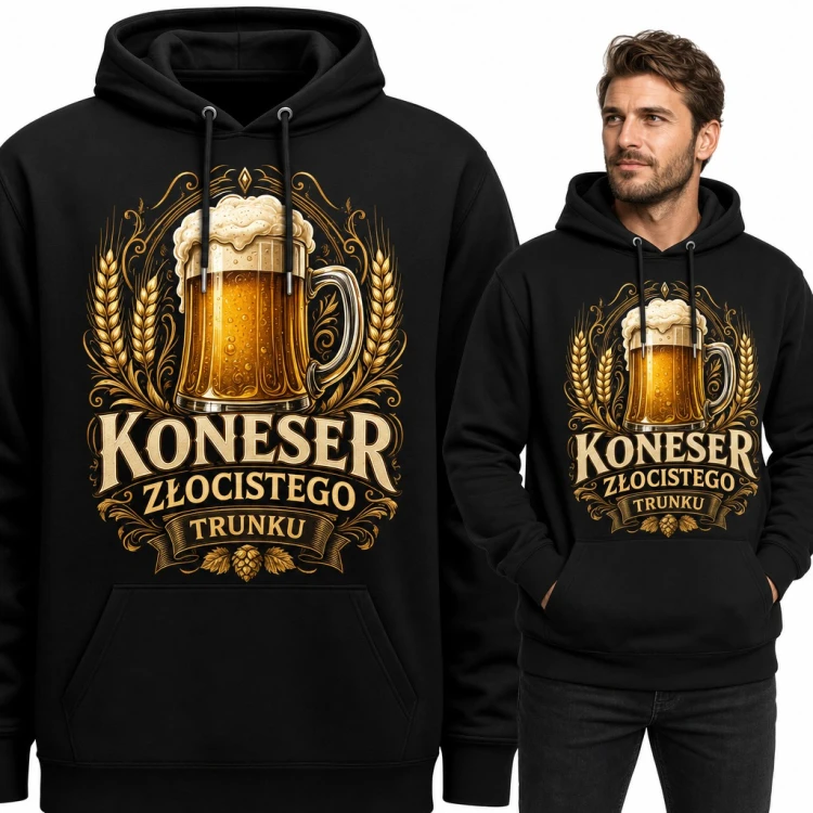 Bluza męska z kapturem „Koneser złocistego trunku” - kufel piwa dla piwosza