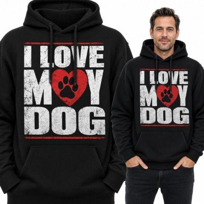 Bluza męska z kapturem „I love my dog” z sercem i psią łapą