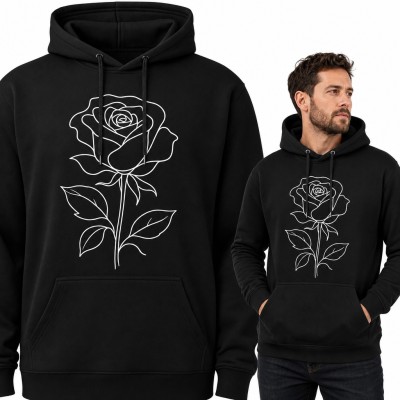 Bluza męska z kapturem - minimalistyczna róża w stylu line art