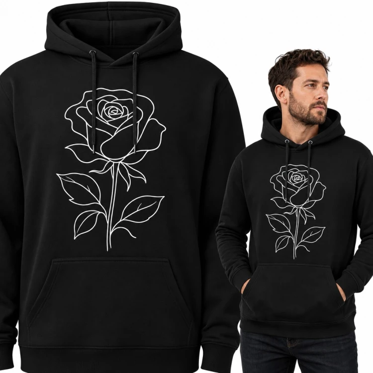 Bluza męska z kapturem - minimalistyczna róża w stylu line art
