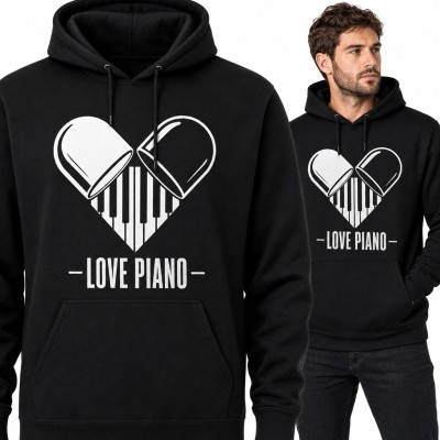 Bluza męska z kapturem - serce z klawiszy fortepianu „Love Piano” dla pianisty