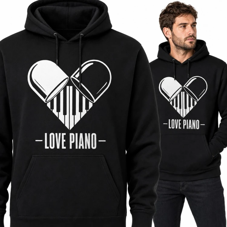 Bluza męska z kapturem - serce z klawiszy fortepianu „Love Piano” dla pianisty