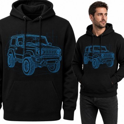 Bluza męska z kapturem - terenówka 4x4 jako niebieski rysunek techniczny dla fana off-roadu