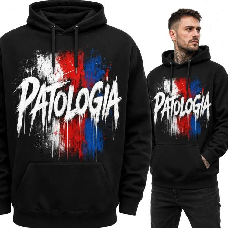 Bluza męska z kapturem - „Patologia” w stylu graffiti z plamami farby