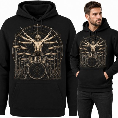 Bluza męska z kapturem - perkusista jako Człowiek witruwiański da Vinci