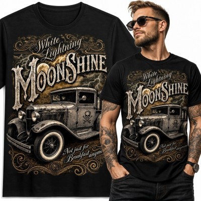 Koszulka męska z zabytkowym samochodem „Moonshine” - styl retro