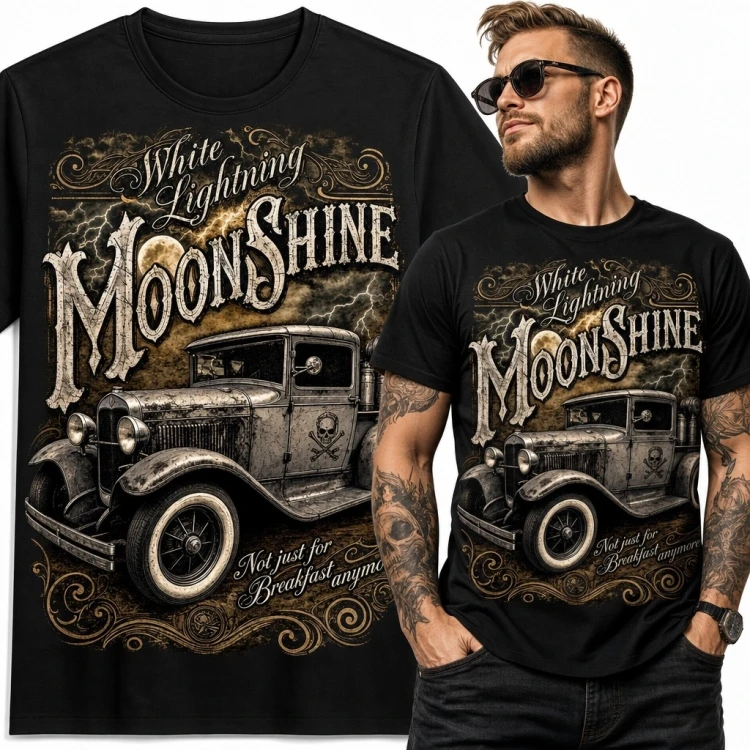 Koszulka męska z zabytkowym samochodem „Moonshine” - styl retro