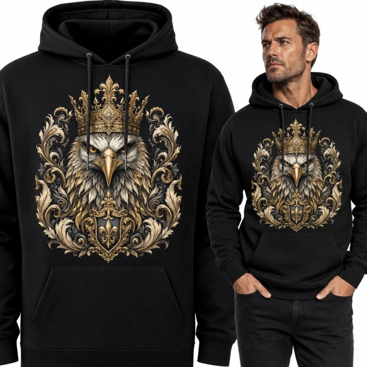 Bluza męska z kapturem - orzeł w złotej koronie z herbową tarczą i lilią