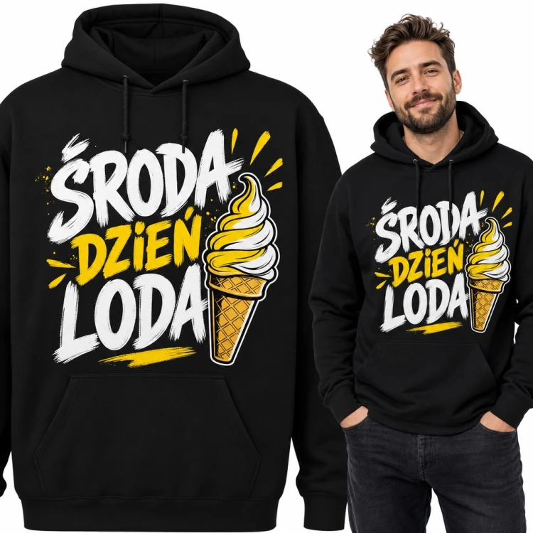 Bluza męska z kapturem „Środa dzień loda” z rożkiem lodów