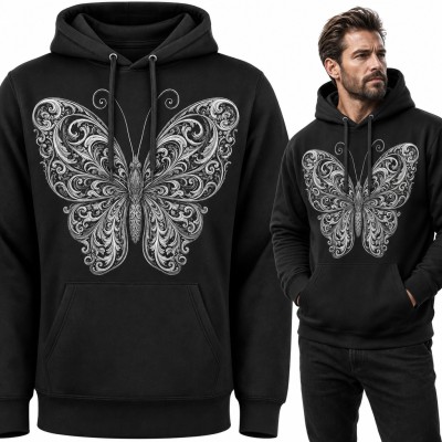 Bluza męska z kapturem - filigranowy motyl z barokowych zawijasów