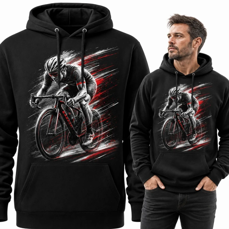 Bluza męska z kapturem - kolarz szosowy w pędzie dla rowerzysty