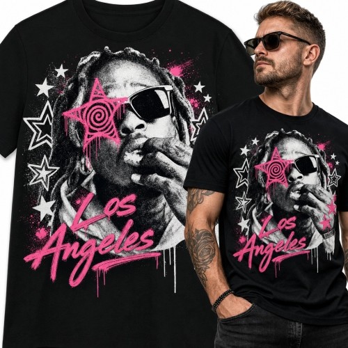 Koszulka męska streetwear z portretem „Los Angeles” - graffiti