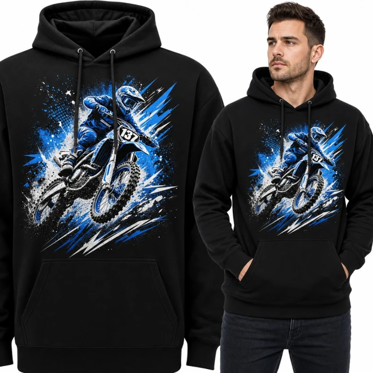 Bluza męska z kapturem - motocross, zawodnik w skoku z numerem 137