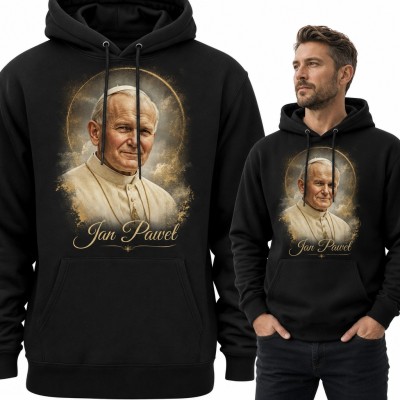 Bluza męska z kapturem - portret papieża ze złotą aureolą „Jan Paweł”