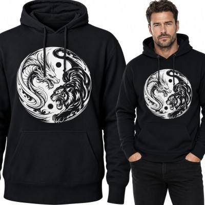 Bluza męska z kapturem - smok i tygrys w symbolu yin yang