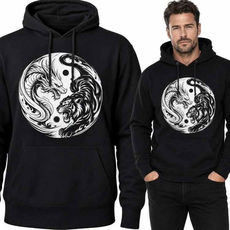 Bluza męska z kapturem - smok i tygrys w symbolu yin yang