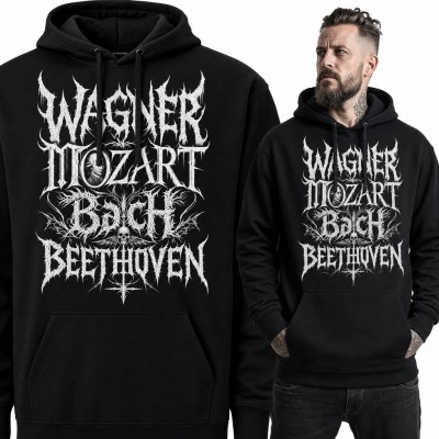 Bluza męska z kapturem „Wagner Mozart Bach Beethoven” - kompozytorzy w stylu black metalu