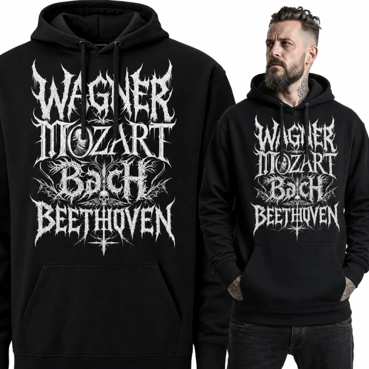 Bluza męska z kapturem „Wagner Mozart Bach Beethoven” - kompozytorzy w stylu black metalu