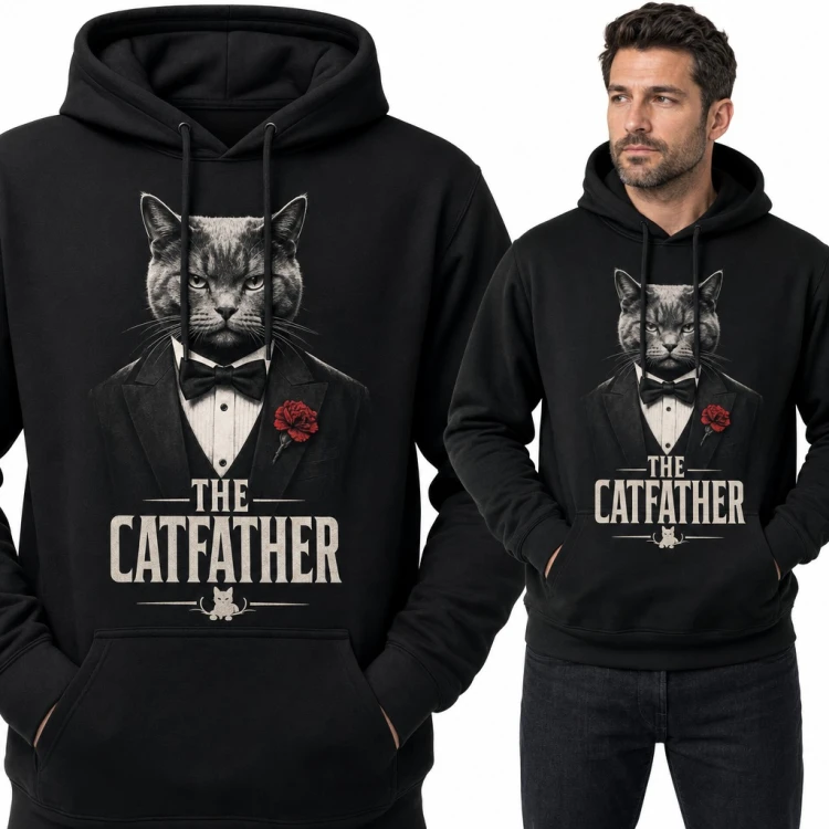 Bluza męska z kapturem „The Catfather” - kot w smokingu jak Ojciec Chrzestny