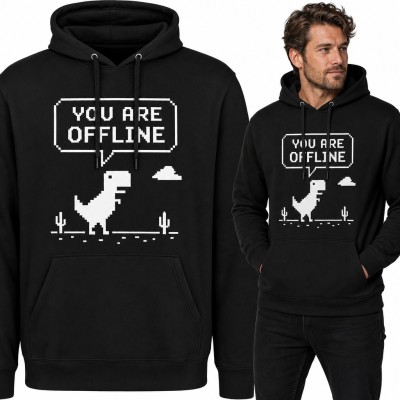 Bluza męska z kapturem - pikselowy dinozaur z gry Chrome „You are offline”