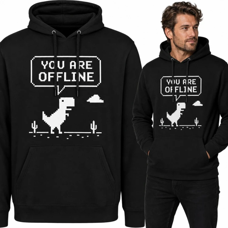 Bluza męska z kapturem - pikselowy dinozaur z gry Chrome „You are offline”
