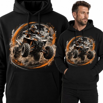 Bluza męska z kapturem - quad ATV w skoku przez pył dla quadowca