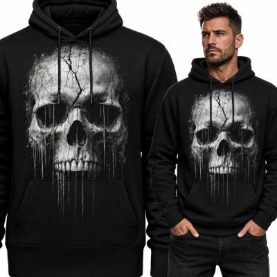 Bluza męska z kapturem - pęknięta czaszka z ociekającymi smugami