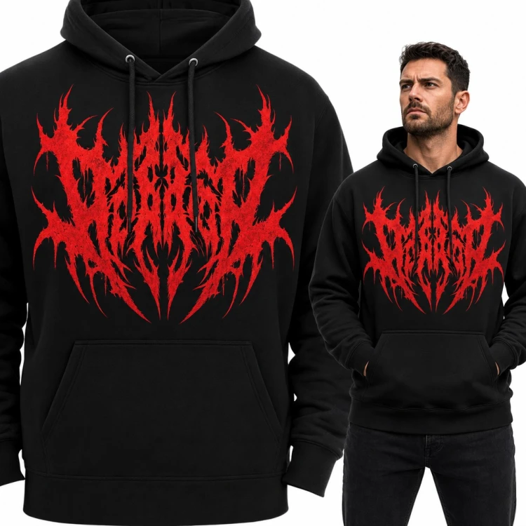 Bluza męska z kapturem - czerwone kolczaste logo w stylu death metal