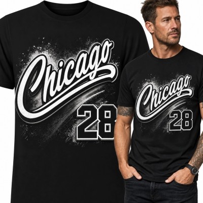 Koszulka męska z miejskim nadrukiem „Chicago 28” - sportowy styl