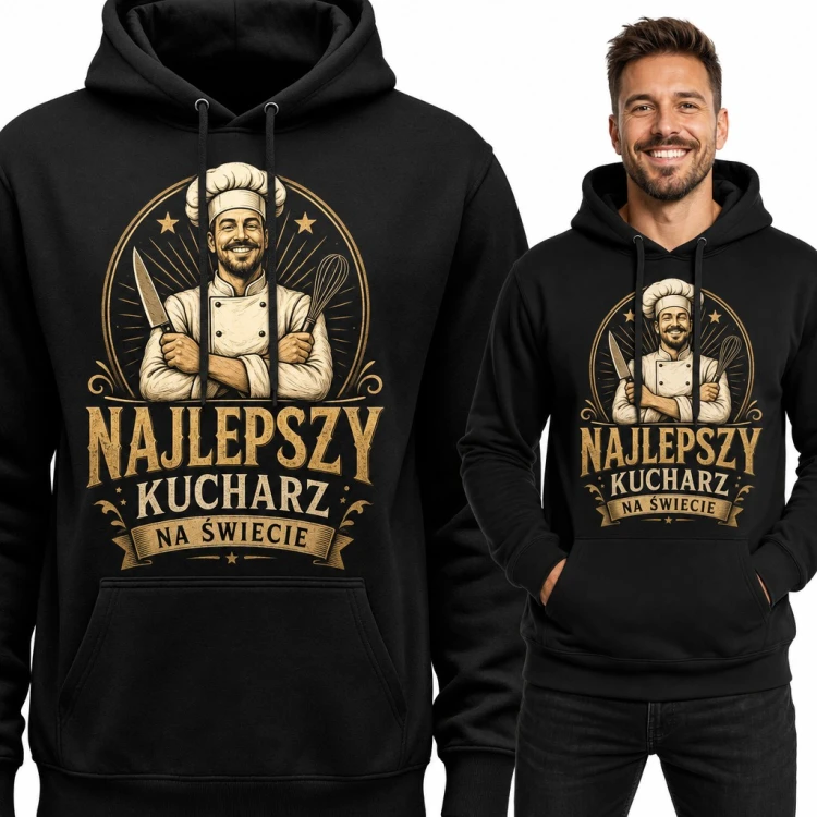 Bluza męska z kapturem „Najlepszy kucharz na świecie” - szef kuchni z nożem i trzepaczką