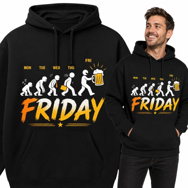 Bluza męska z kapturem - „Friday” ewolucja tygodnia pracy z kuflem piwa