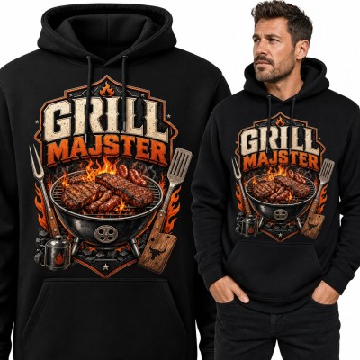 Bluza męska z kapturem - „Grill majster” ze stekami na rozżarzonym ruszcie