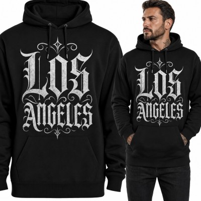 Bluza męska z kapturem „Los Angeles” - gotyckie liternictwo chicano z ornamentami