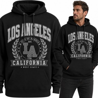 Bluza męska z kapturem - „Los Angeles” w stylu college z herbem LA i laurami
