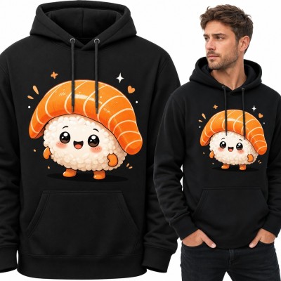 Bluza męska z kapturem - wesołe nigiri sushi z łososiem w stylu kawaii