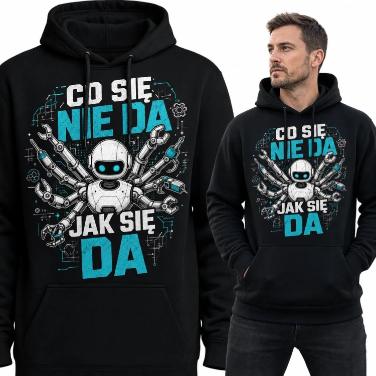 Bluza męska z kapturem - robot z ramionami narzędziami „Co się nie da jak się da”