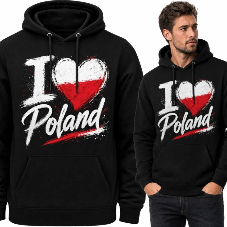 Bluza męska z kapturem „I ♥ Poland” - biało-czerwone serce dla patrioty