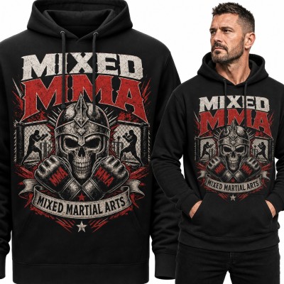 Bluza męska z kapturem - „Mixed MMA” czaszka w hełmie z rękawicami i klatką