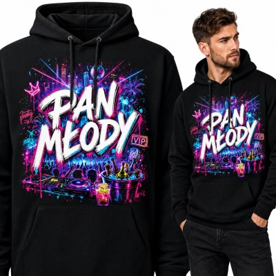 Bluza męska z kapturem - „Pan Młody” neonowy napis graffiti na wieczór kawalerski