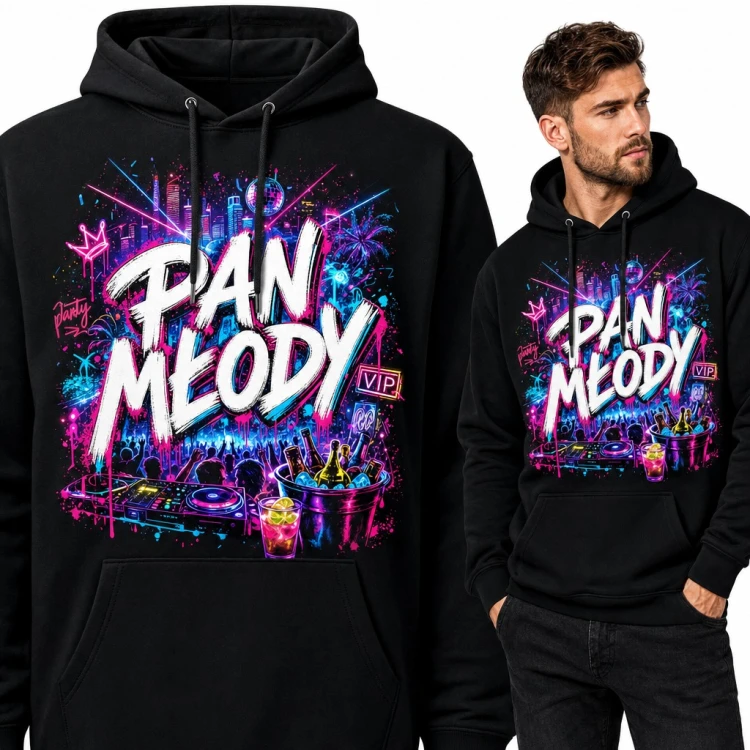 Bluza męska z kapturem - „Pan Młody” neonowy napis graffiti na wieczór kawalerski