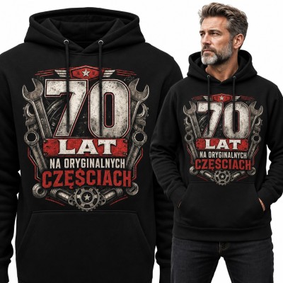 Bluza męska z kapturem na 70 urodziny - „70 lat na oryginalnych częściach” z kluczami