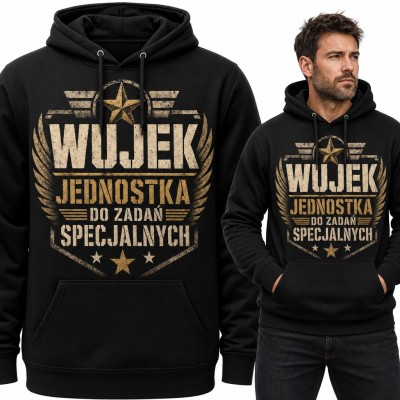 Bluza męska z kapturem - „Wujek jednostka do zadań specjalnych” z wojskową odznaką