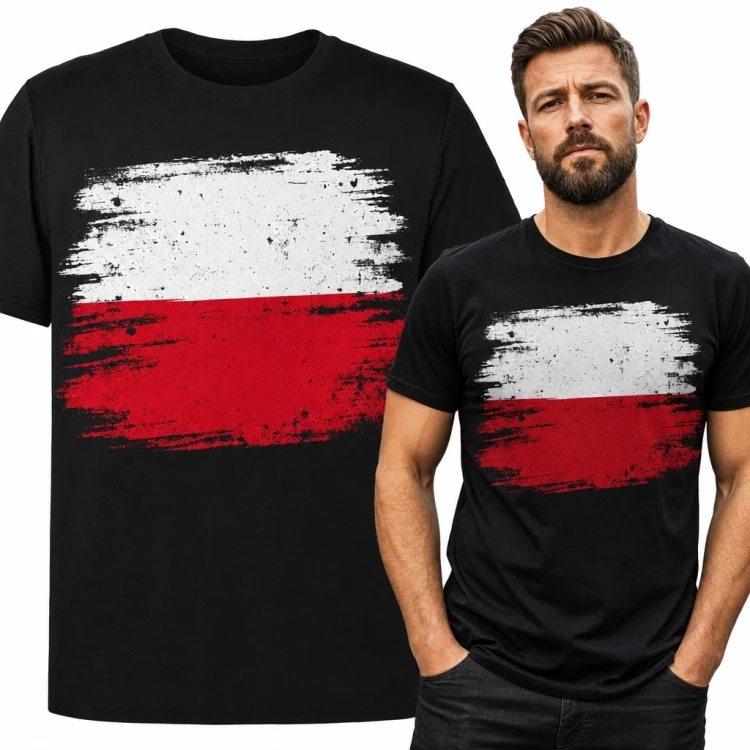 Koszulka męska z flagą Polski - biało-czerwony motyw pędzla