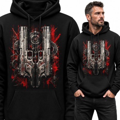 Bluza męska z kapturem - dwa pistolety i mechaniczne tryby w stylu steampunk