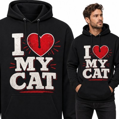 Bluza męska z kapturem „I ❤ my cat” - czerwone serce dla kociarza