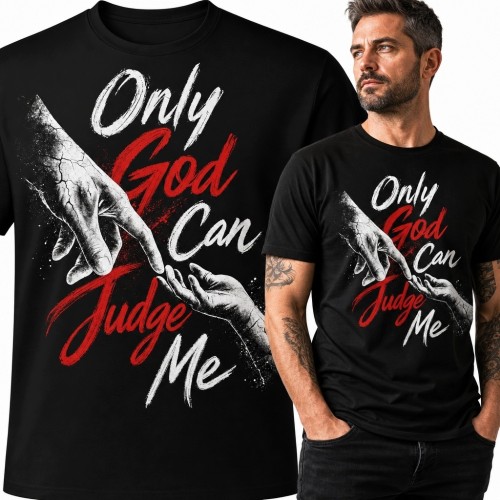 Koszulka męska z napisem „Only God Can Judge Me” - religijny motyw dłoni