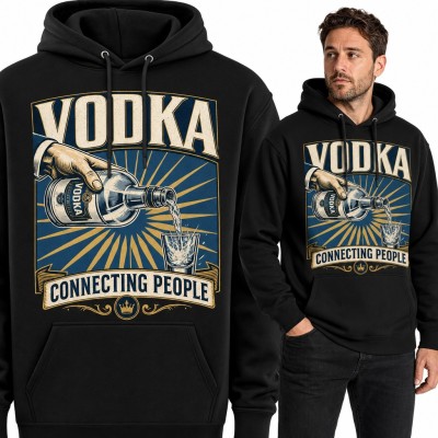 Bluza męska z kapturem - „Vodka Connecting People” retro plakat z kieliszkiem