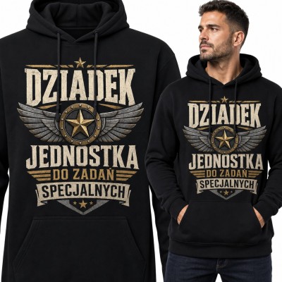 Bluza męska z kapturem - „Dziadek jednostka do zadań specjalnych” z wojskowym emblematem